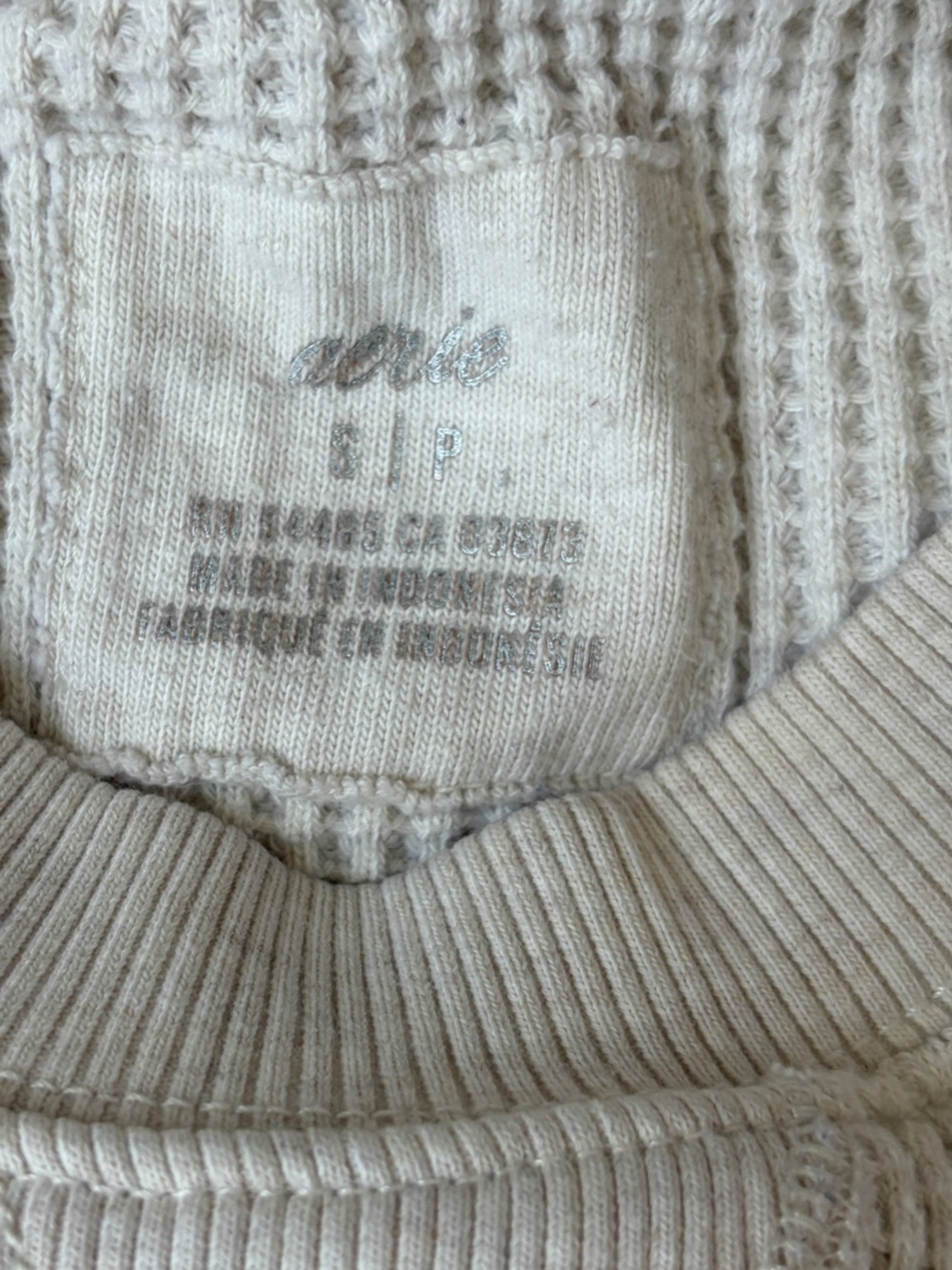Aerie Waffle Knit Crewneck Pullover Loungewear Top- Cream Women Size Small - Picture 8 of 9
